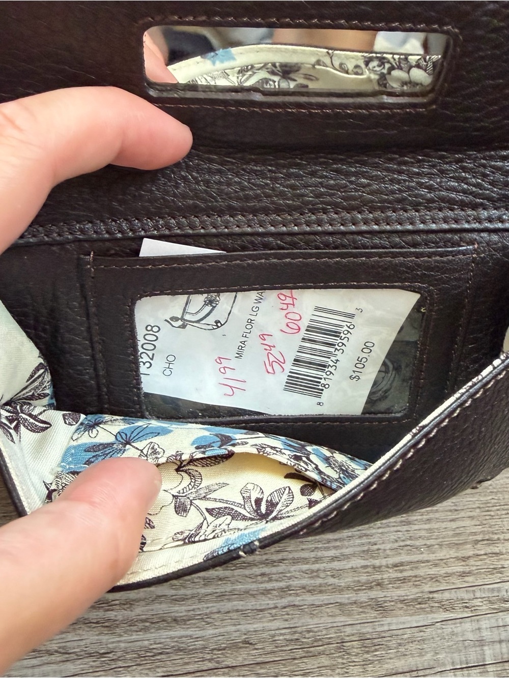 Brighton Mira Flor Chocolate Leather Wallet Crossbody - Picture 4 of 6
